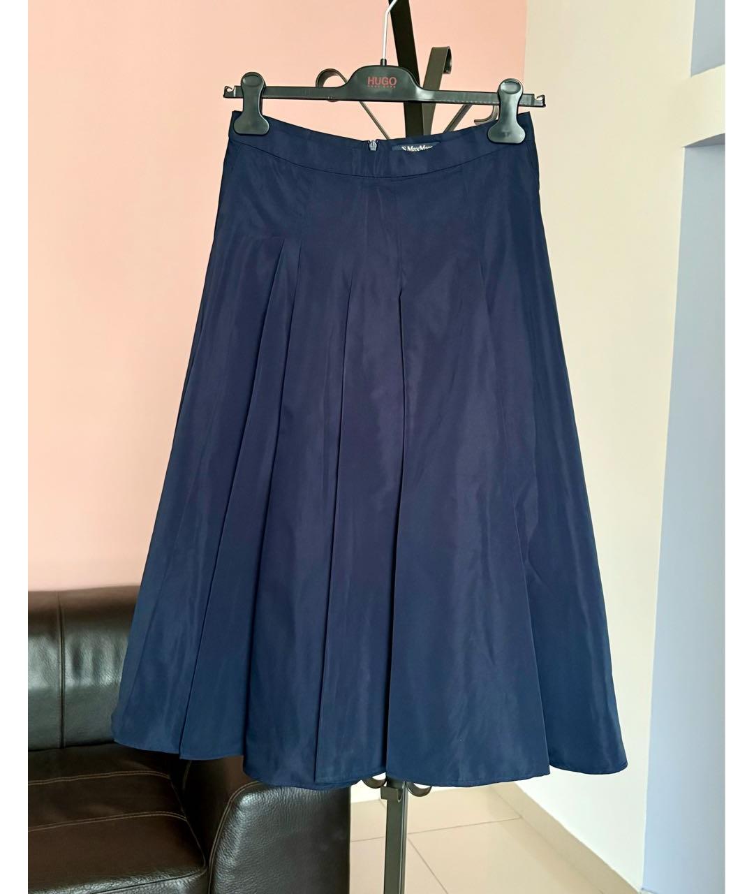'S MAX MARA Темно-синяя полиэстеровая юбка миди, фото 4