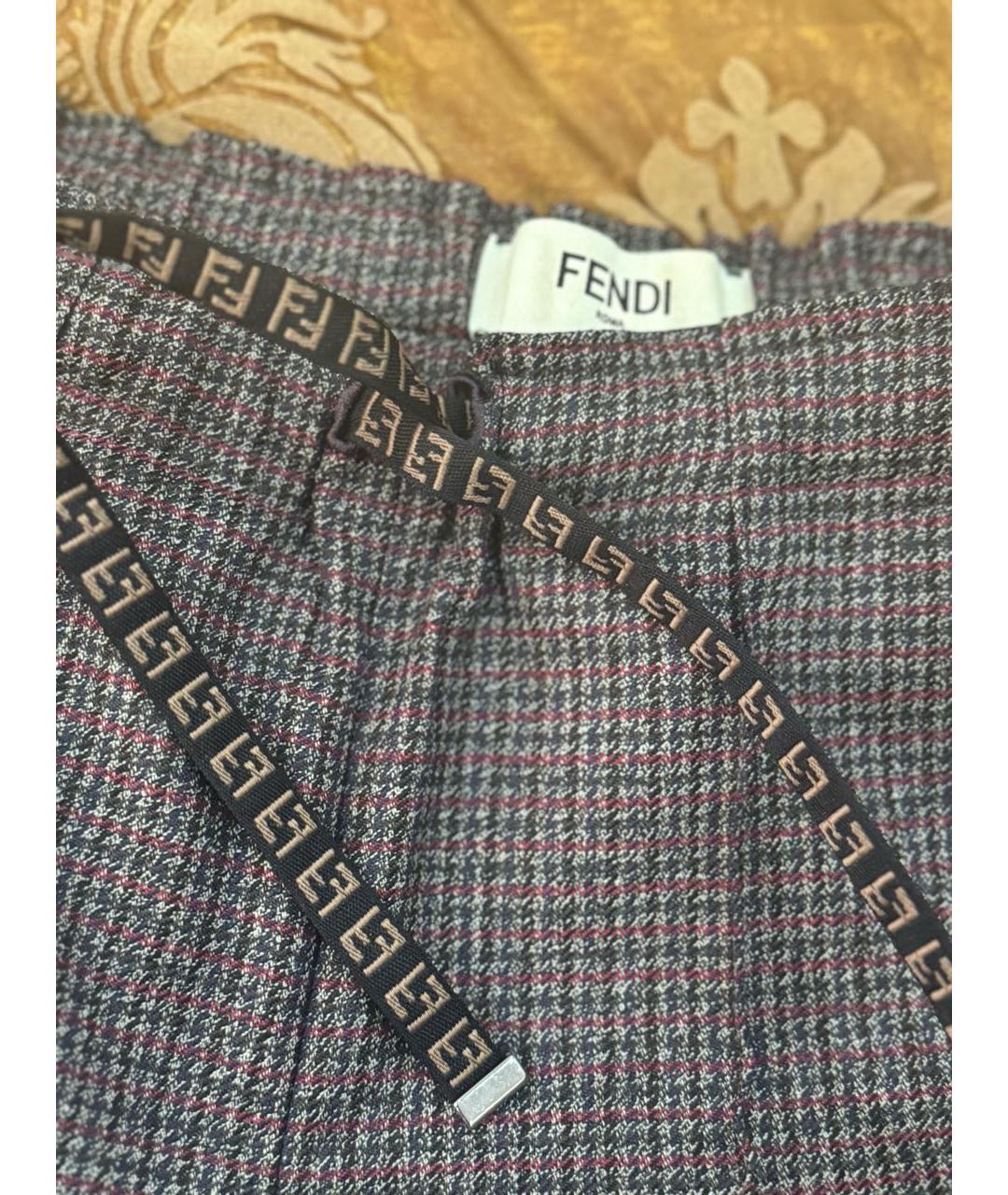 FENDI Коричневые шерстяные прямые брюки, фото 3
