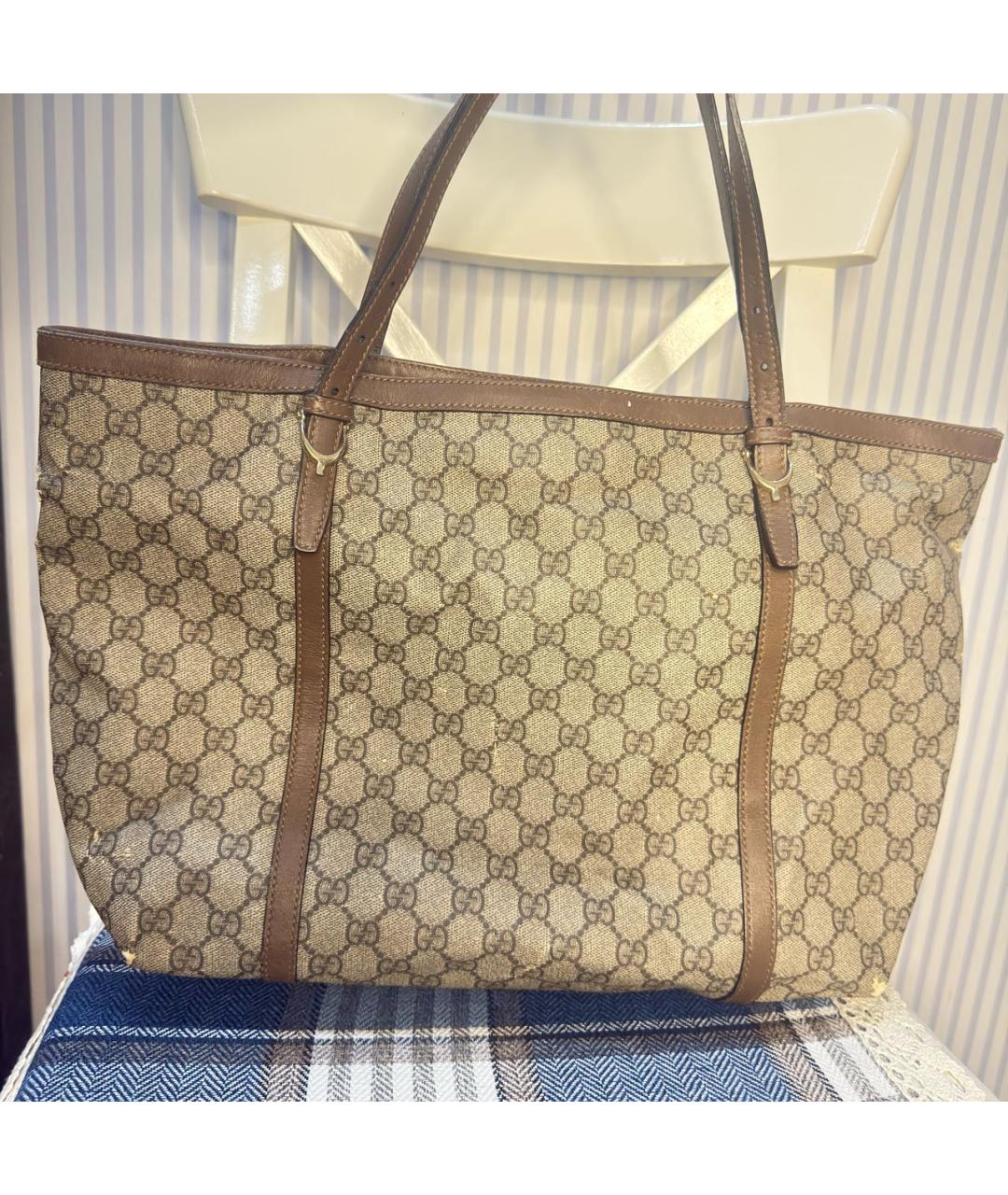 GUCCI Бежевая сумка тоут из канвы, фото 8