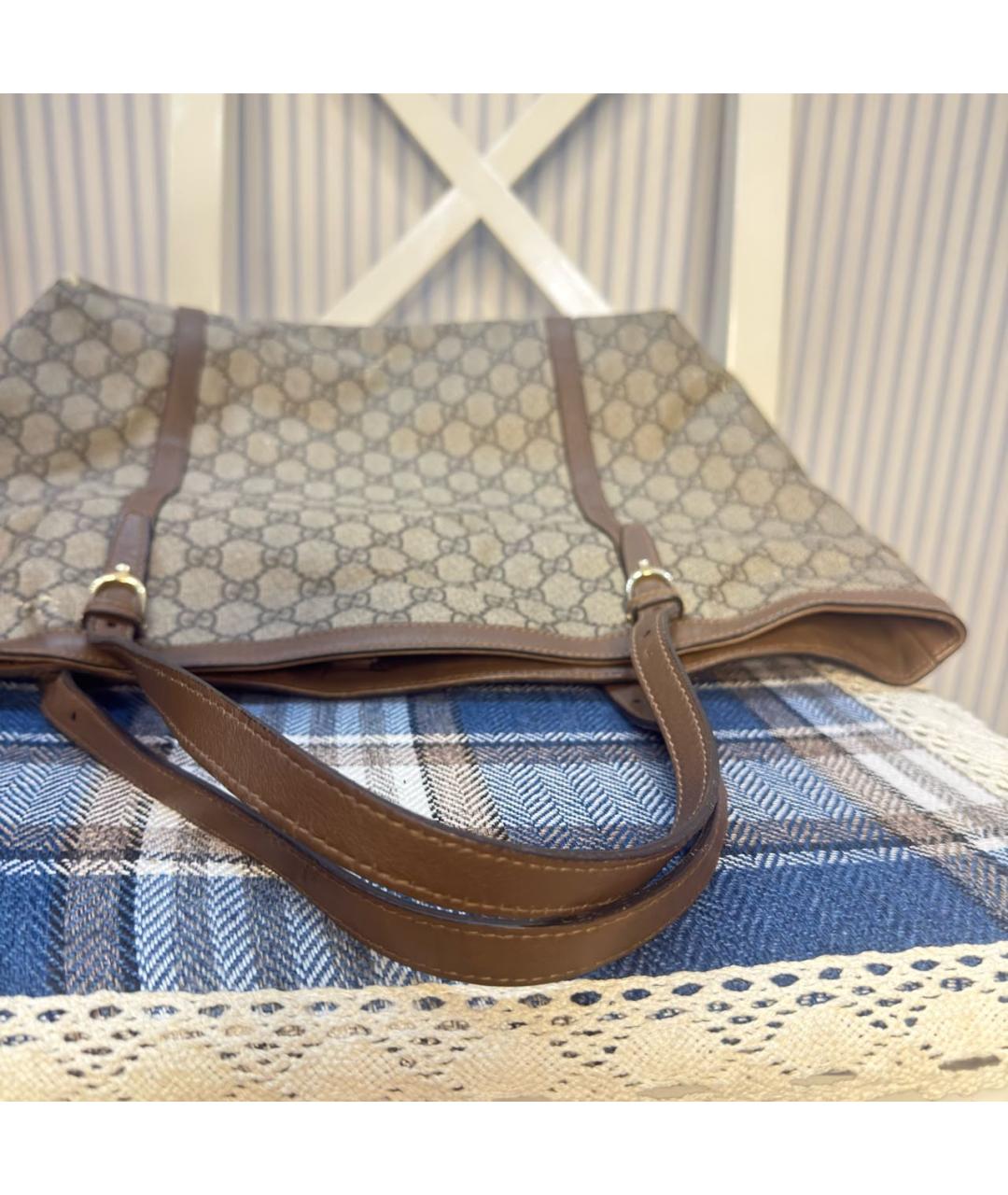GUCCI Бежевая сумка тоут из канвы, фото 3
