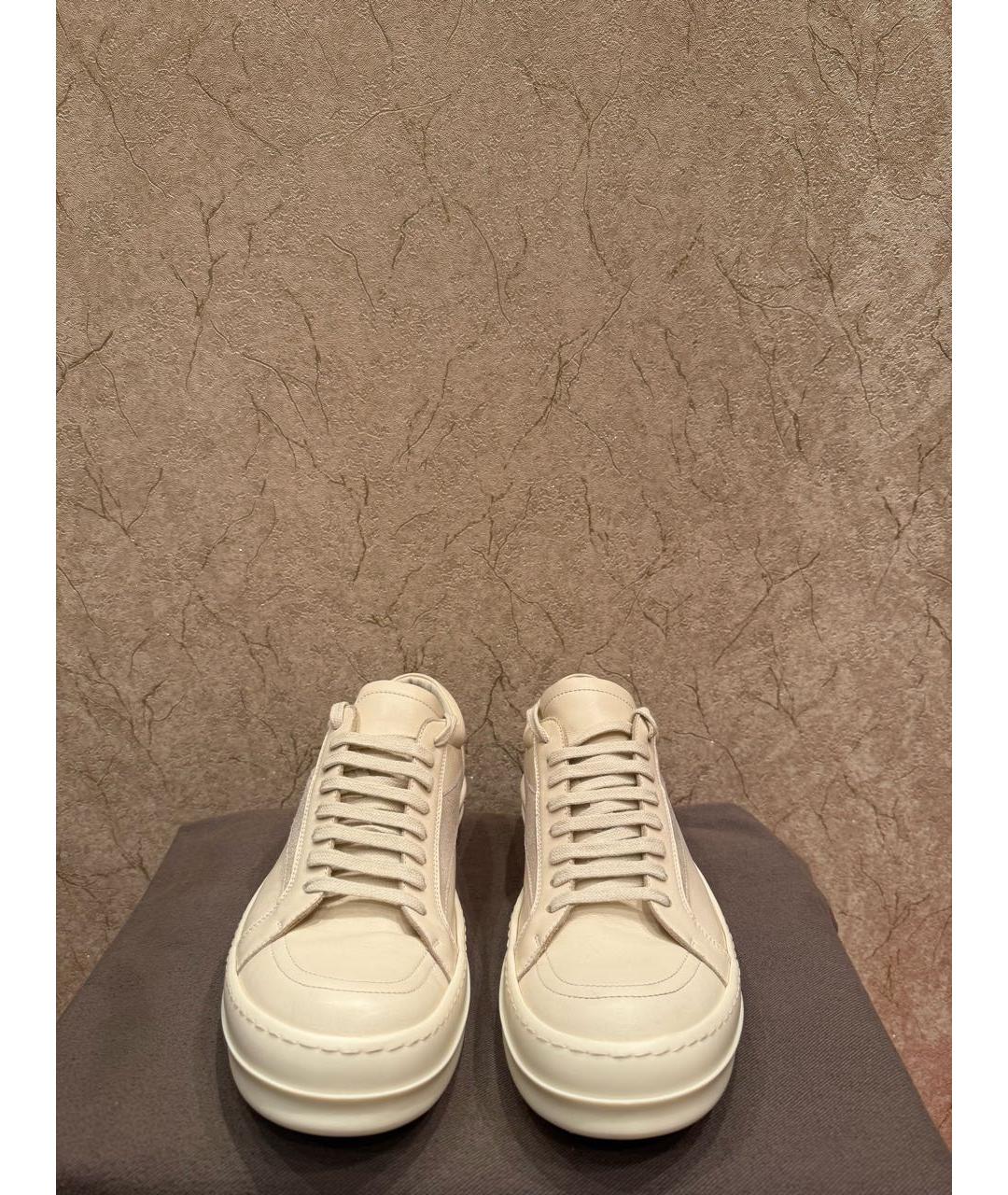 RICK OWENS Белые кожаные низкие кроссовки / кеды, фото 2