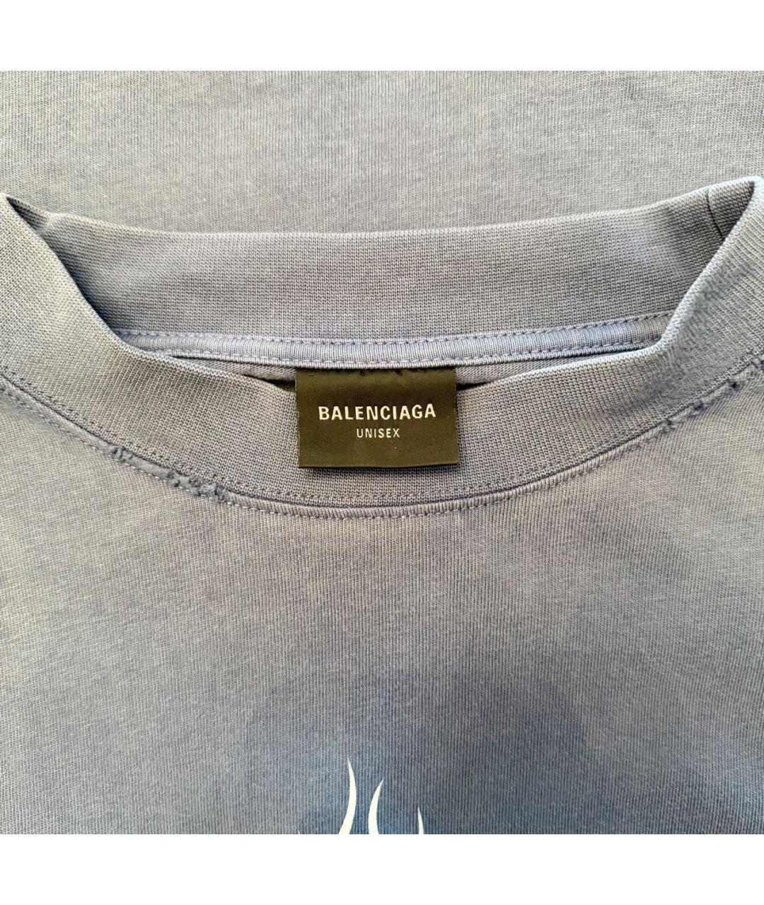 BALENCIAGA Синяя хлопковая футболка, фото 3