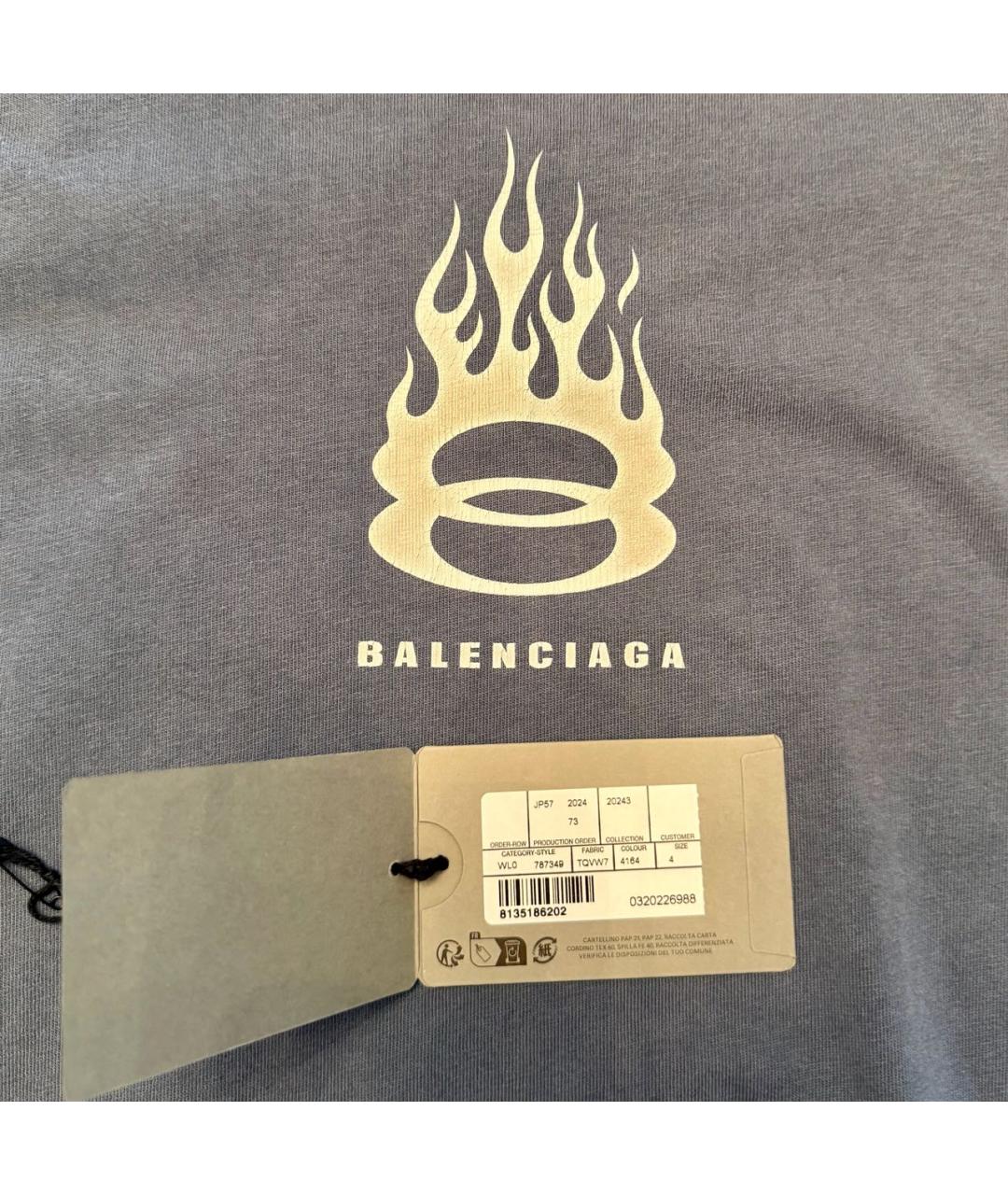 BALENCIAGA Синяя хлопковая футболка, фото 4