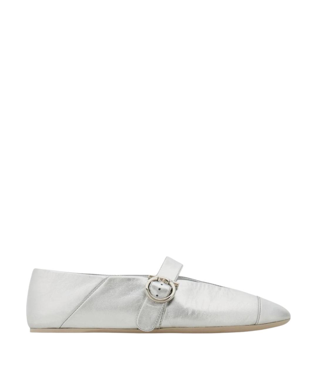 FERRAGAMO Серебряные кожаные балетки, фото 1
