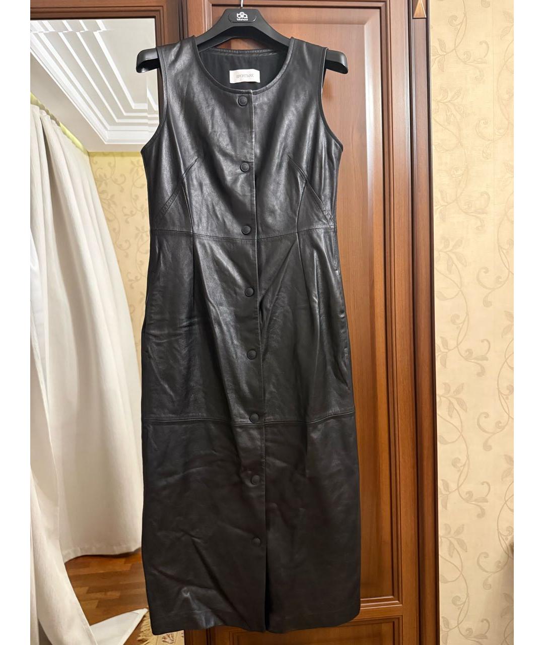 SPORTMAX Черное кожаное вечернее платье, фото 5