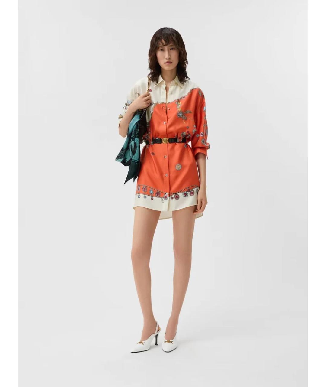 VERSACE Оранжевое шелковое повседневное платье, фото 2