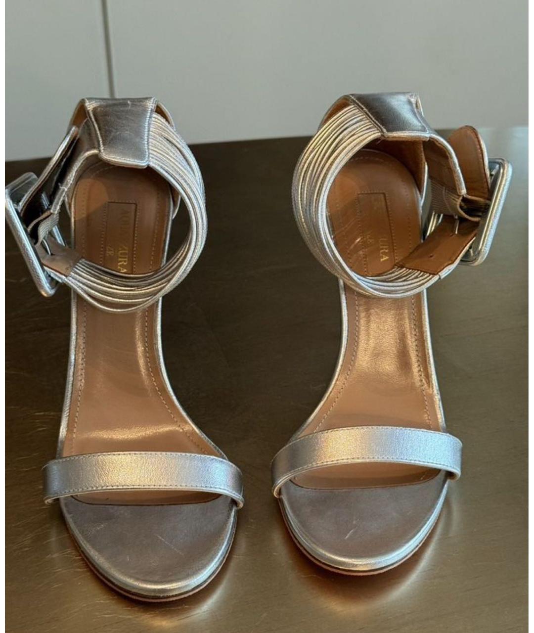 AQUAZZURA Серебряные кожаные босоножки, фото 2