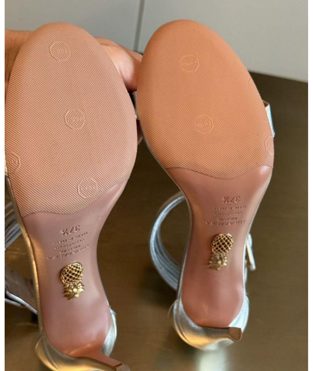 AQUAZZURA Серебряные кожаные босоножки, фото 4