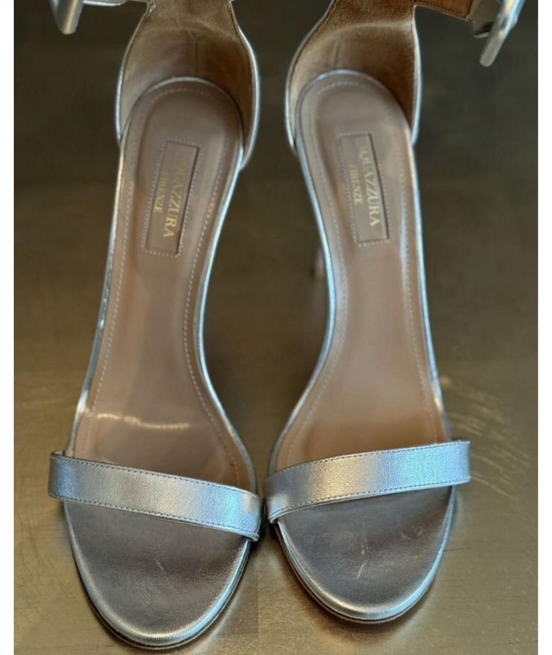 AQUAZZURA Серебряные кожаные босоножки, фото 5