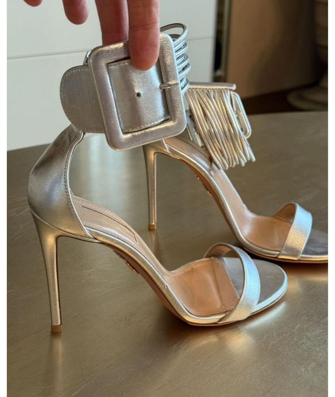 AQUAZZURA Серебряные кожаные босоножки, фото 3