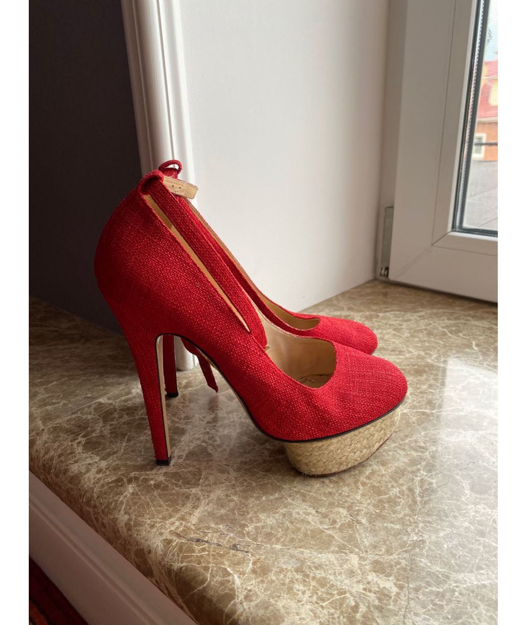 CHARLOTTE OLYMPIA Красные текстильные туфли, фото 5