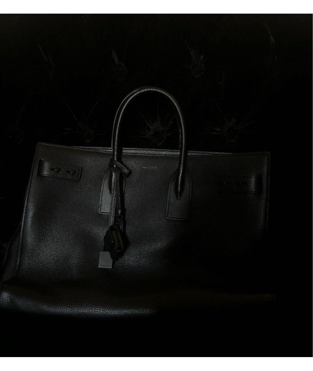 SAINT LAURENT Черная кожаная сумка тоут, фото 2
