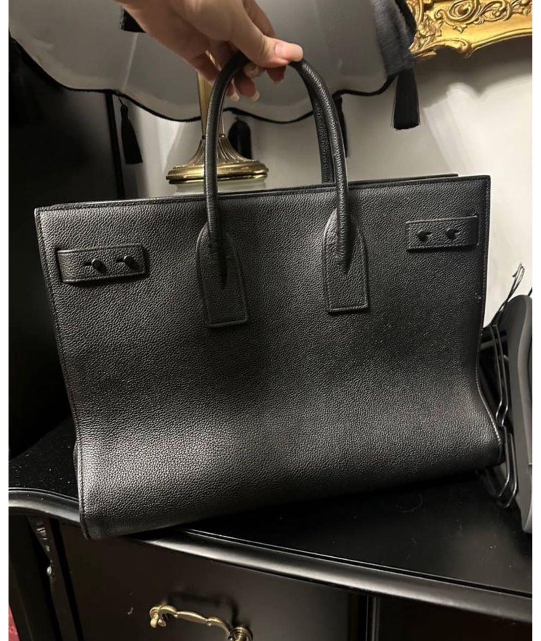SAINT LAURENT Черная кожаная сумка тоут, фото 3