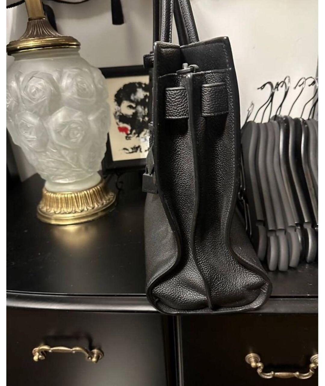 SAINT LAURENT Черная кожаная сумка тоут, фото 4