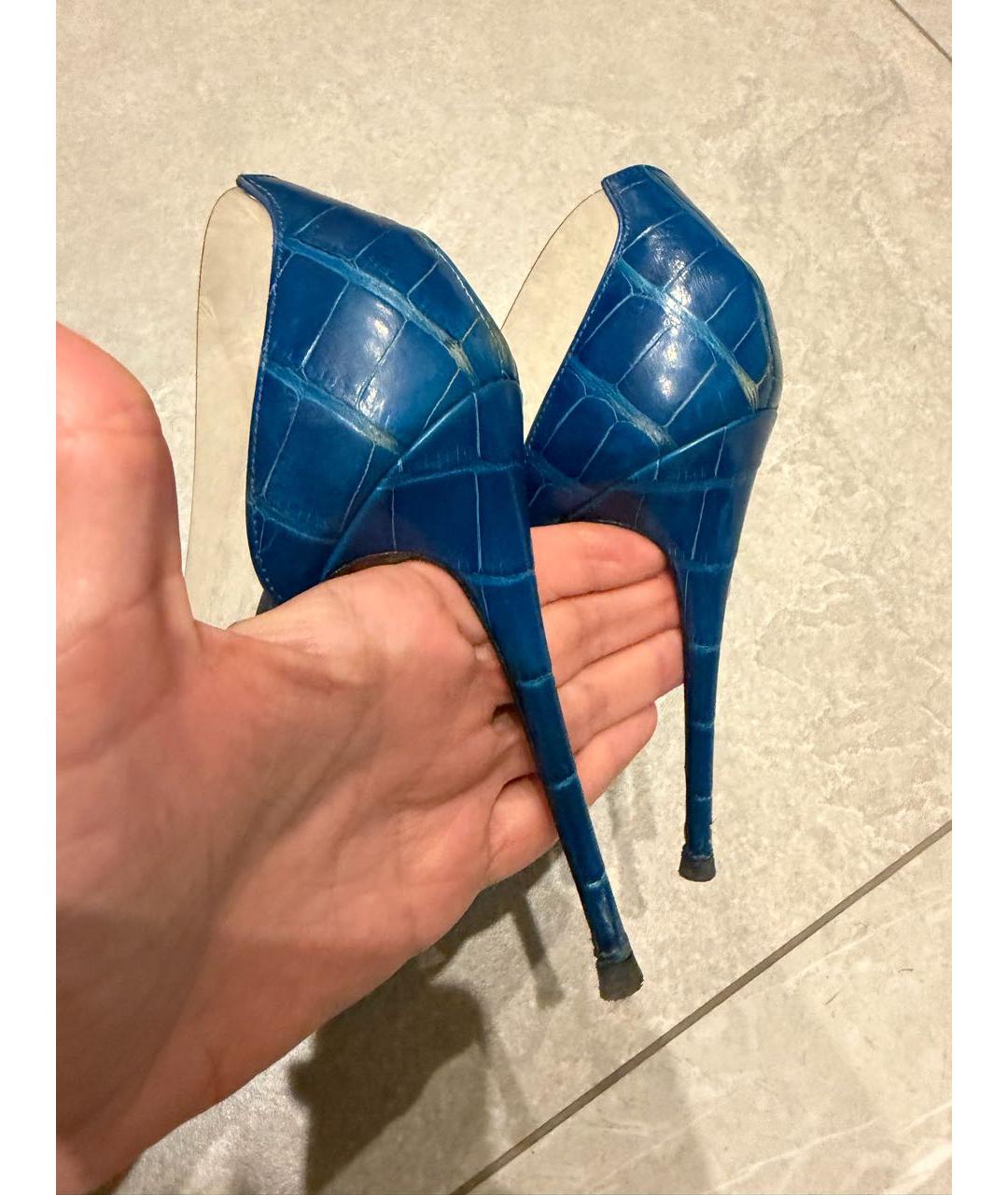 CHRISTIAN LOUBOUTIN Синие туфли из кожи крокодила, фото 3