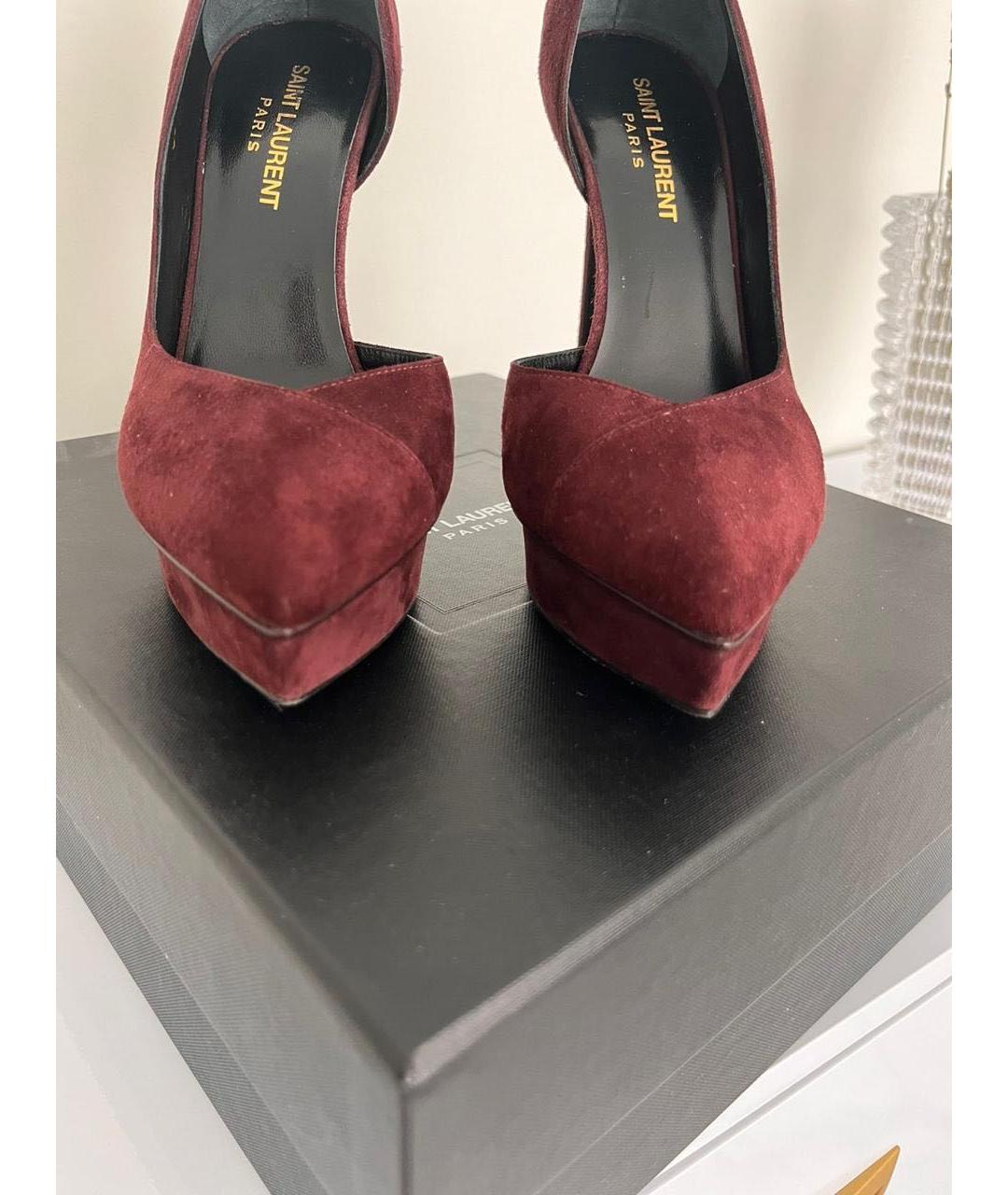 SAINT LAURENT Бордовые замшевые туфли, фото 2