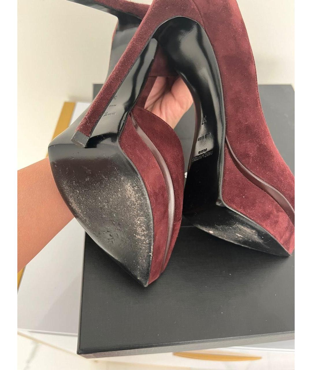 SAINT LAURENT Бордовые замшевые туфли, фото 3