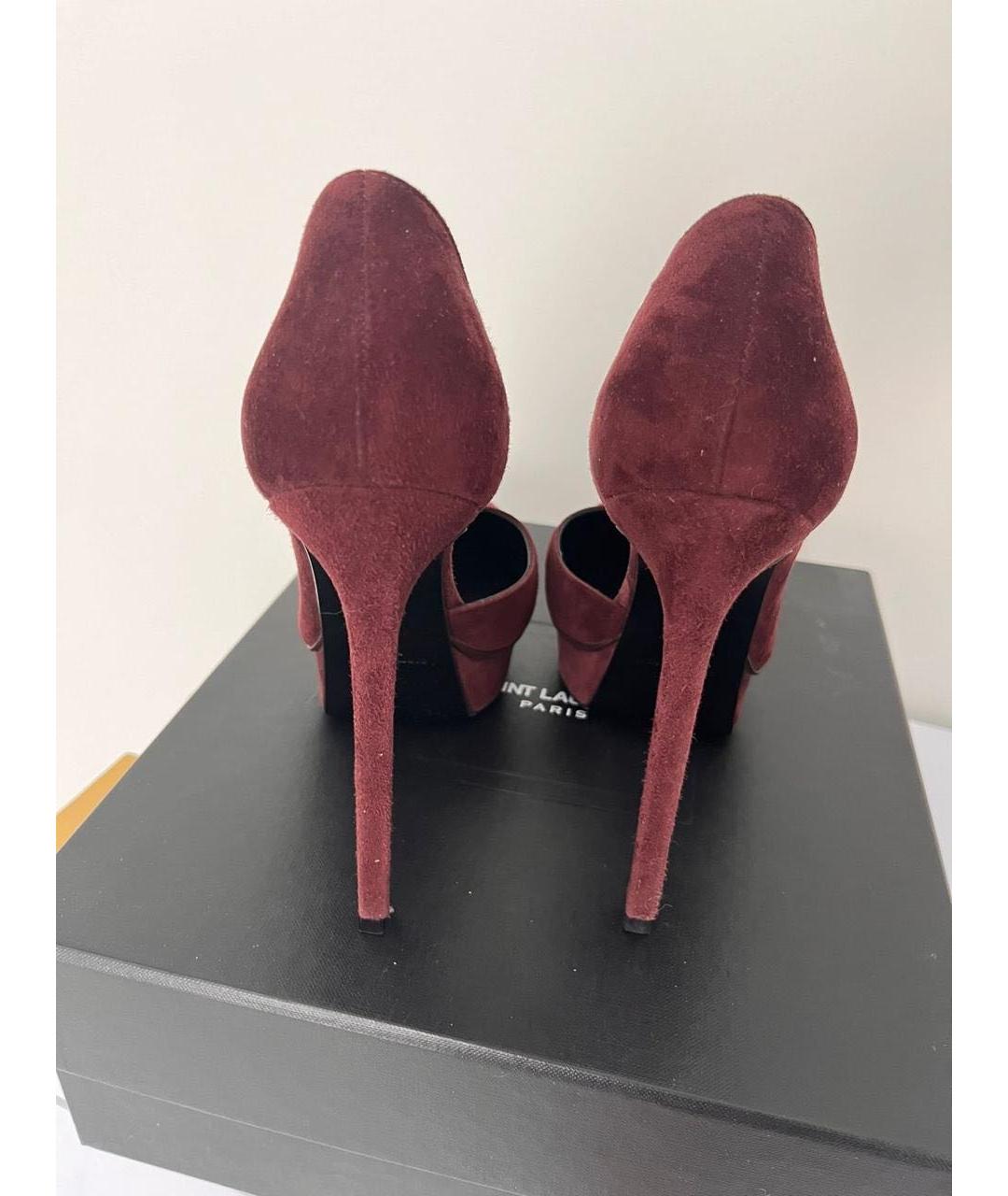 SAINT LAURENT Бордовые замшевые туфли, фото 4