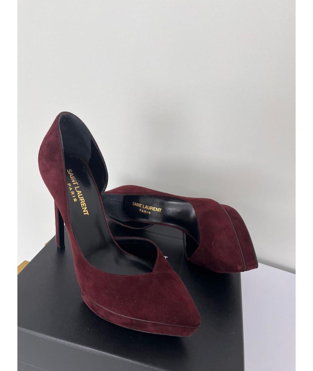 SAINT LAURENT Бордовые замшевые туфли, фото 5