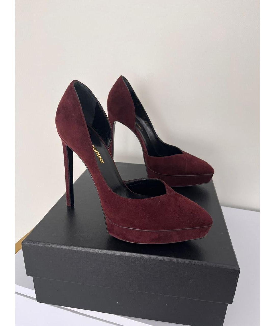 SAINT LAURENT Бордовые замшевые туфли, фото 6