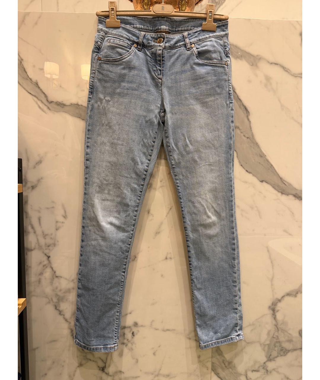 BRUNELLO CUCINELLI Голубые хлопковые прямые джинсы, фото 4