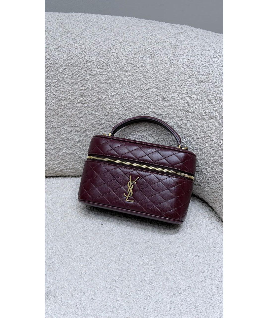 SAINT LAURENT Бордовая кожаная сумка через плечо, фото 3