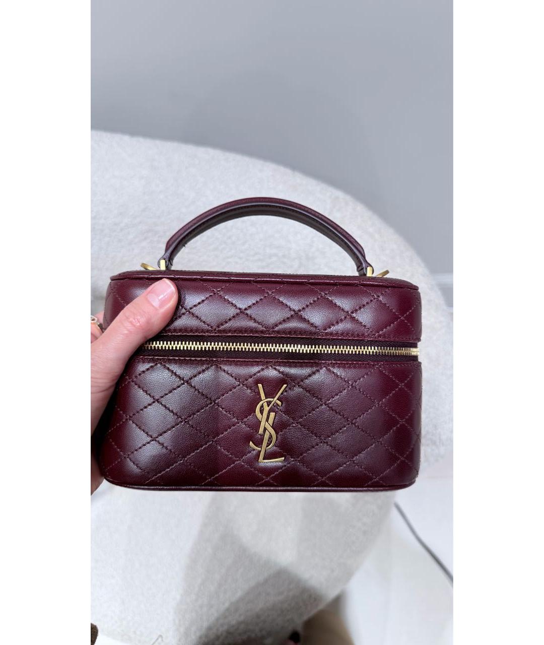SAINT LAURENT Бордовая кожаная сумка через плечо, фото 2