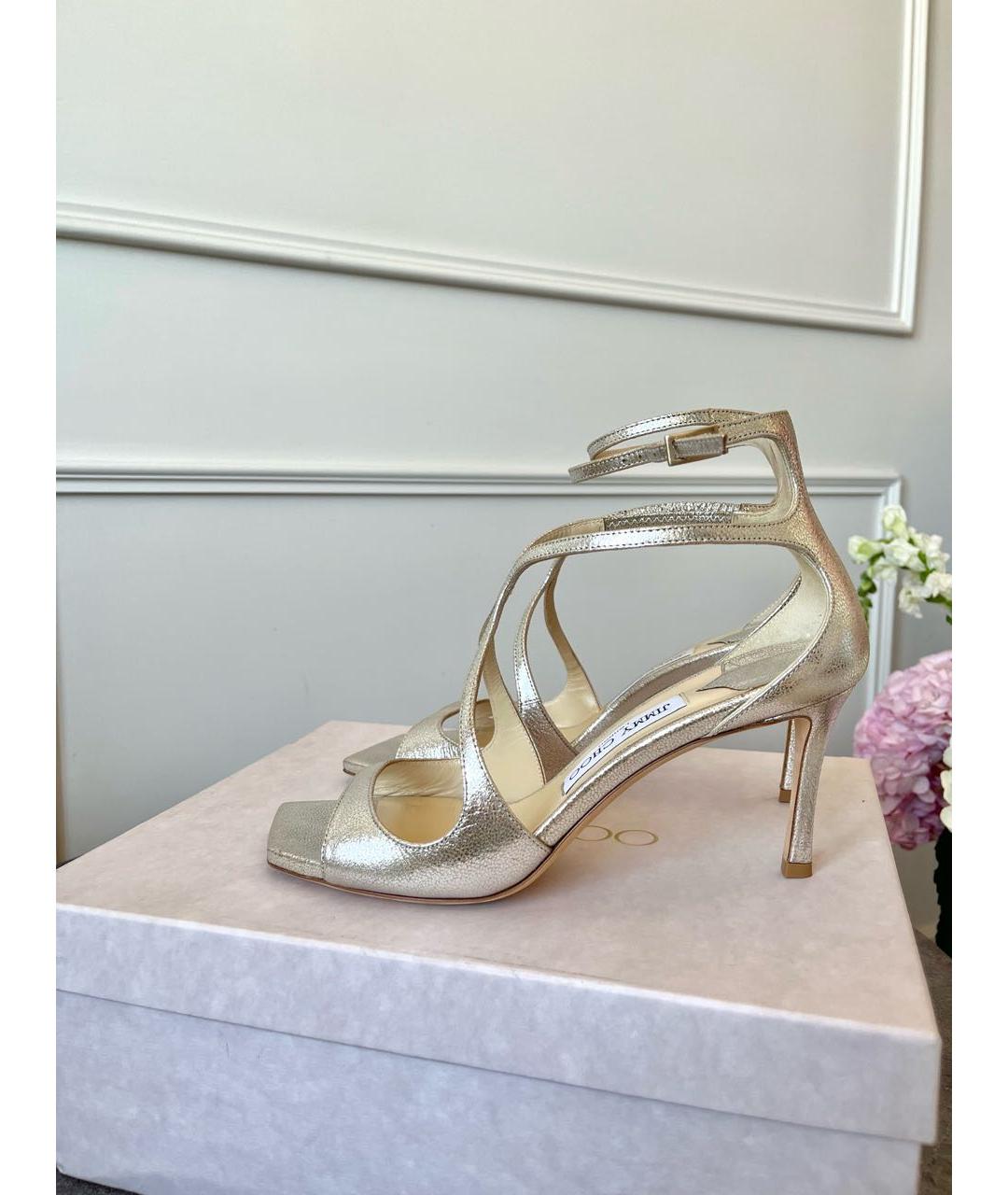 JIMMY CHOO Золотые кожаные босоножки, фото 2