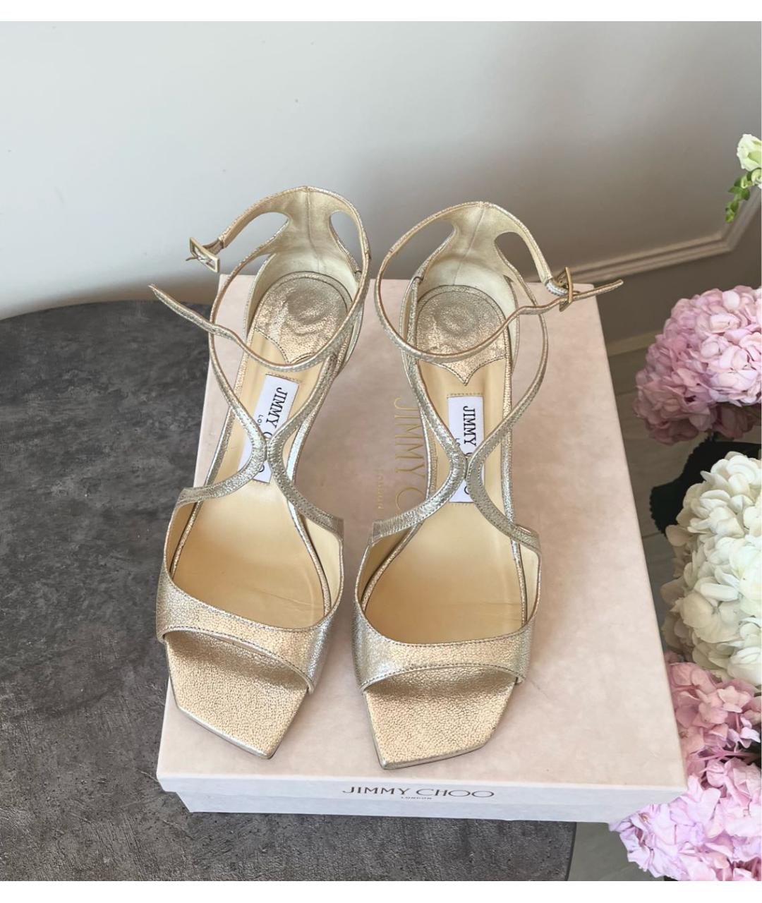 JIMMY CHOO Золотые кожаные босоножки, фото 6