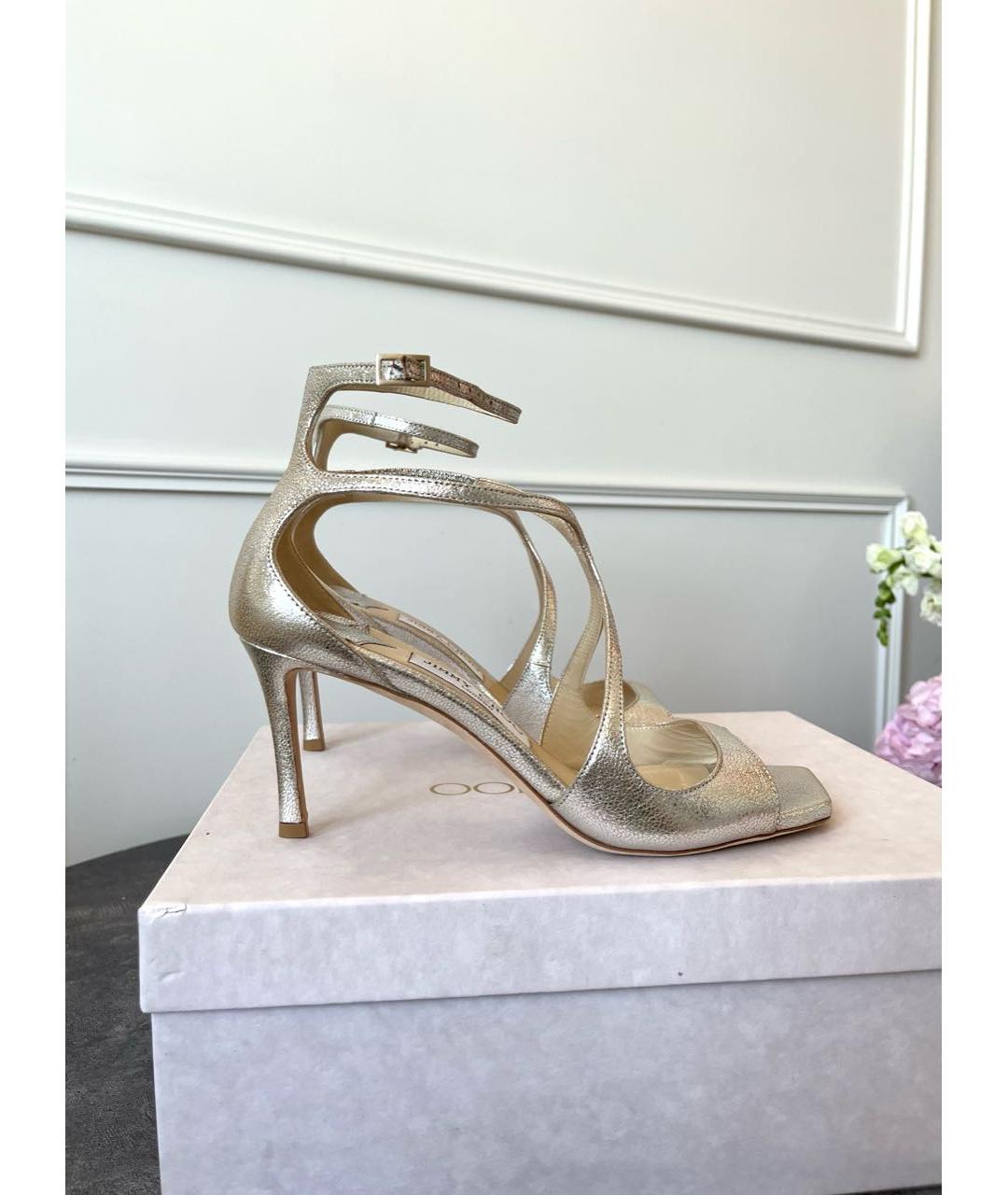 JIMMY CHOO Золотые кожаные босоножки, фото 4