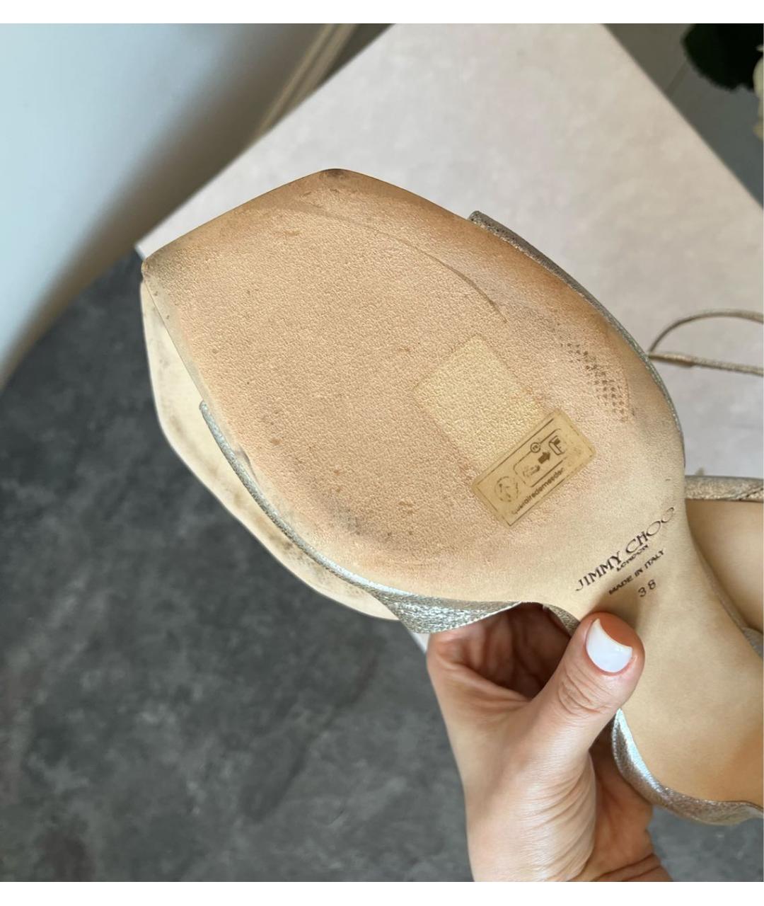JIMMY CHOO Золотые кожаные босоножки, фото 8