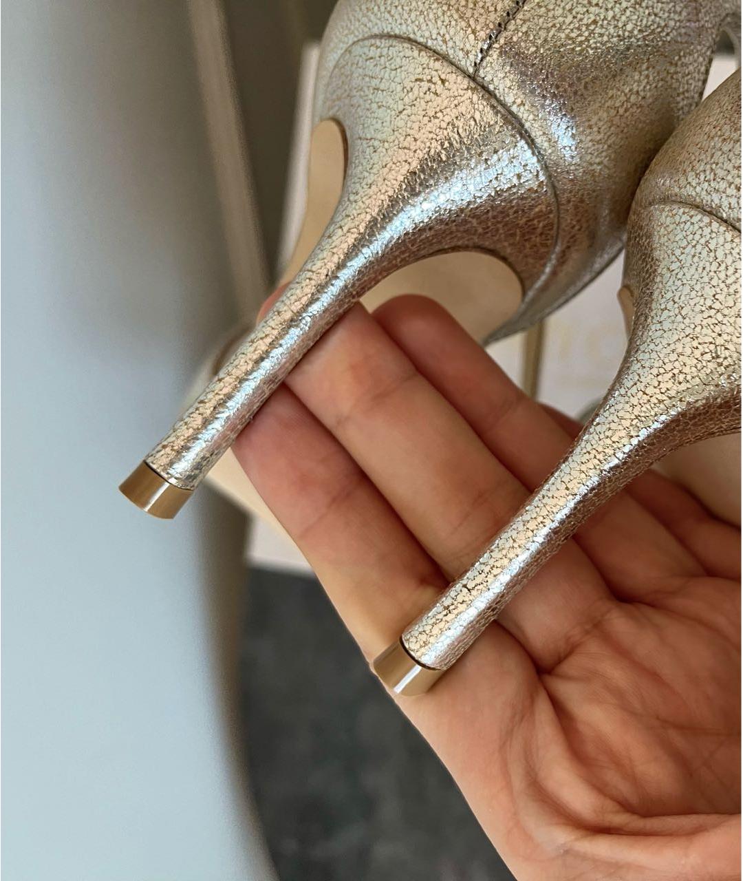 JIMMY CHOO Золотые кожаные босоножки, фото 7