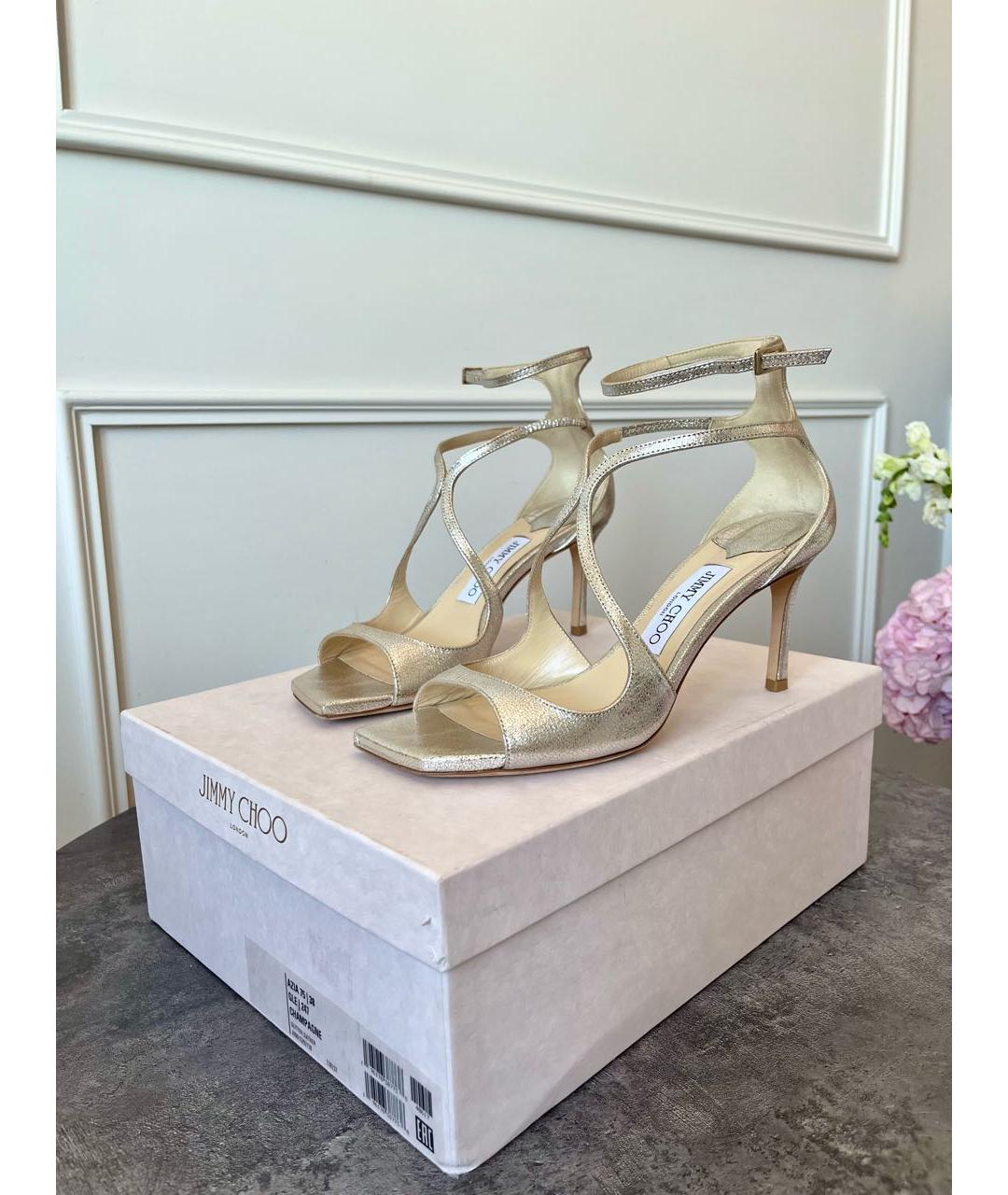 JIMMY CHOO Золотые кожаные босоножки, фото 3