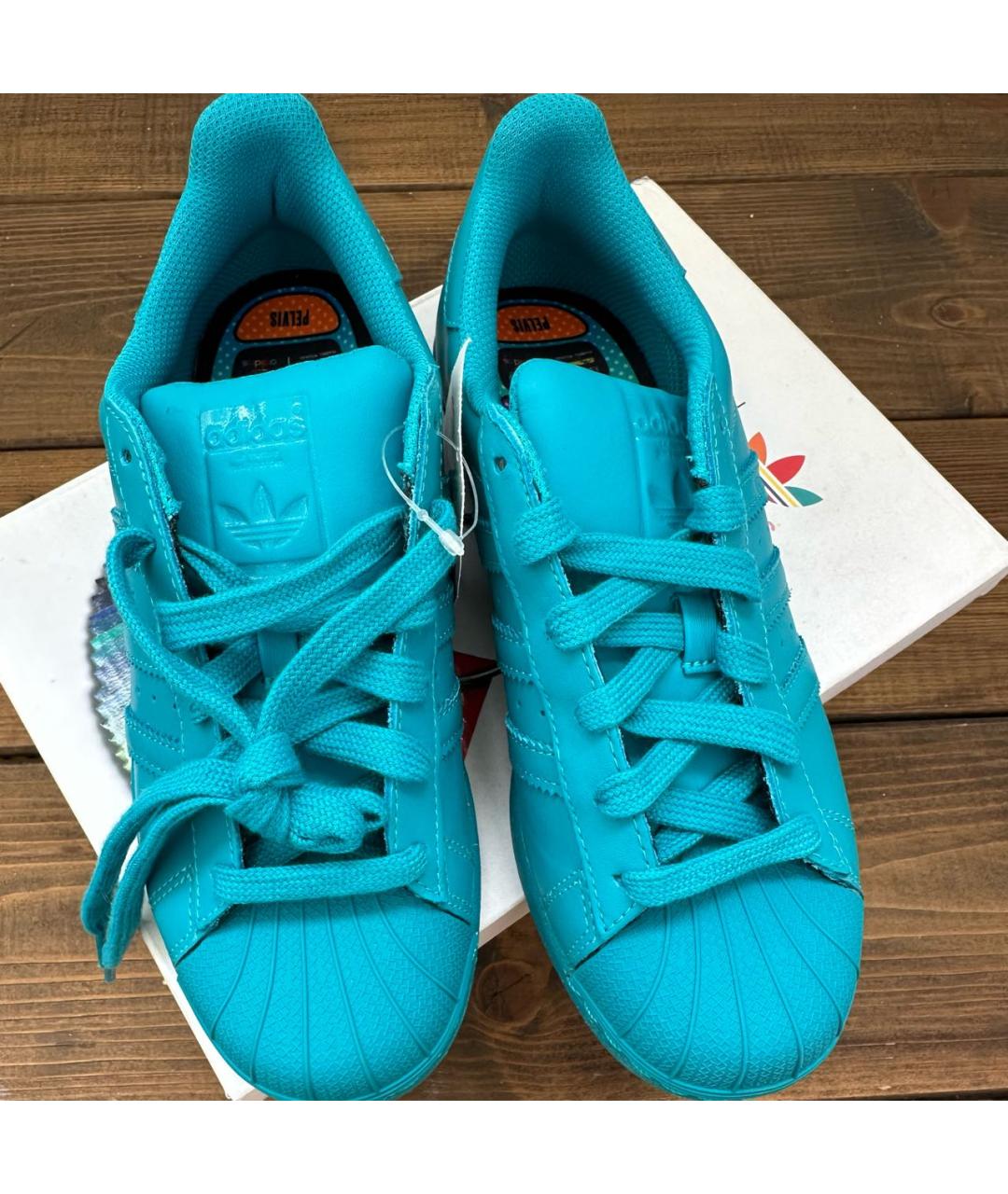 ADIDAS Бирюзовые кожаные кроссовки, фото 2