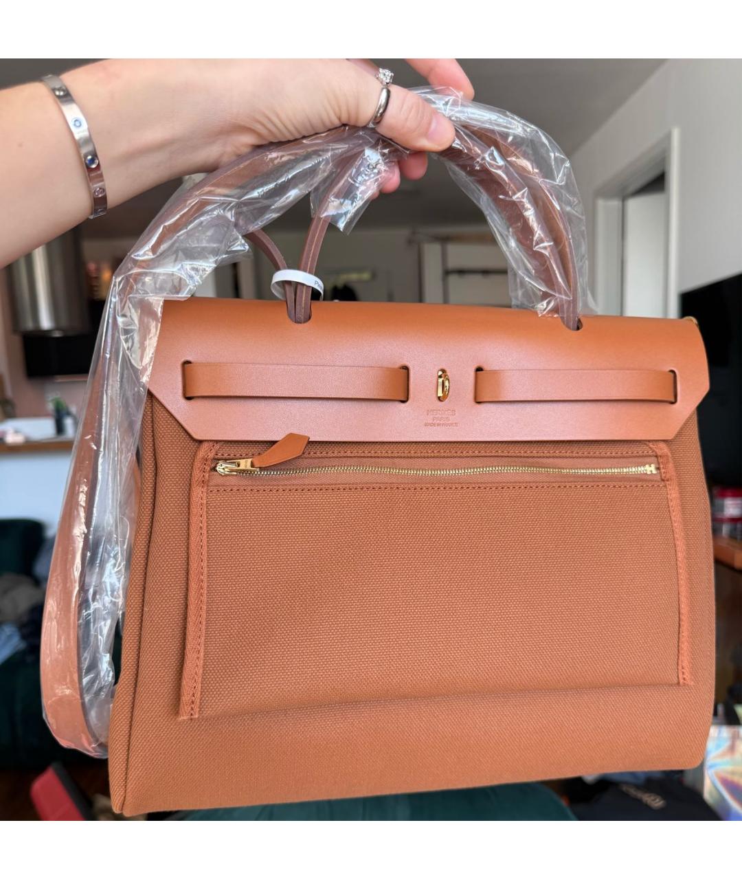 HERMES Коричневая сумка через плечо из канвы, фото 4
