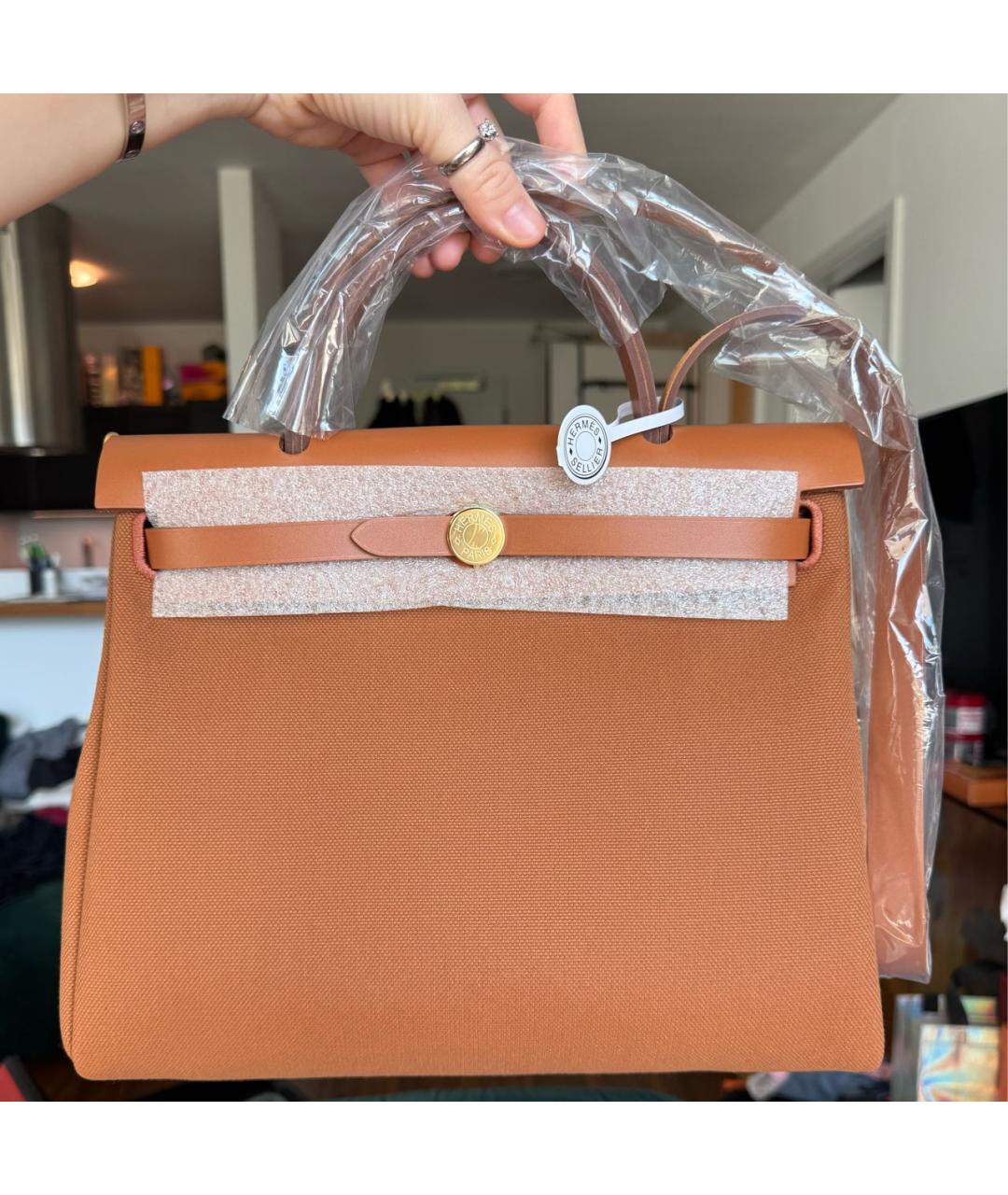 HERMES Коричневая сумка через плечо из канвы, фото 3