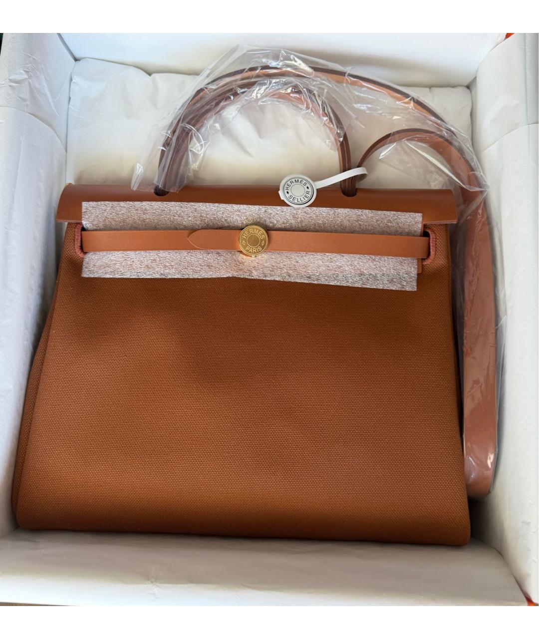 HERMES Коричневая сумка через плечо из канвы, фото 7