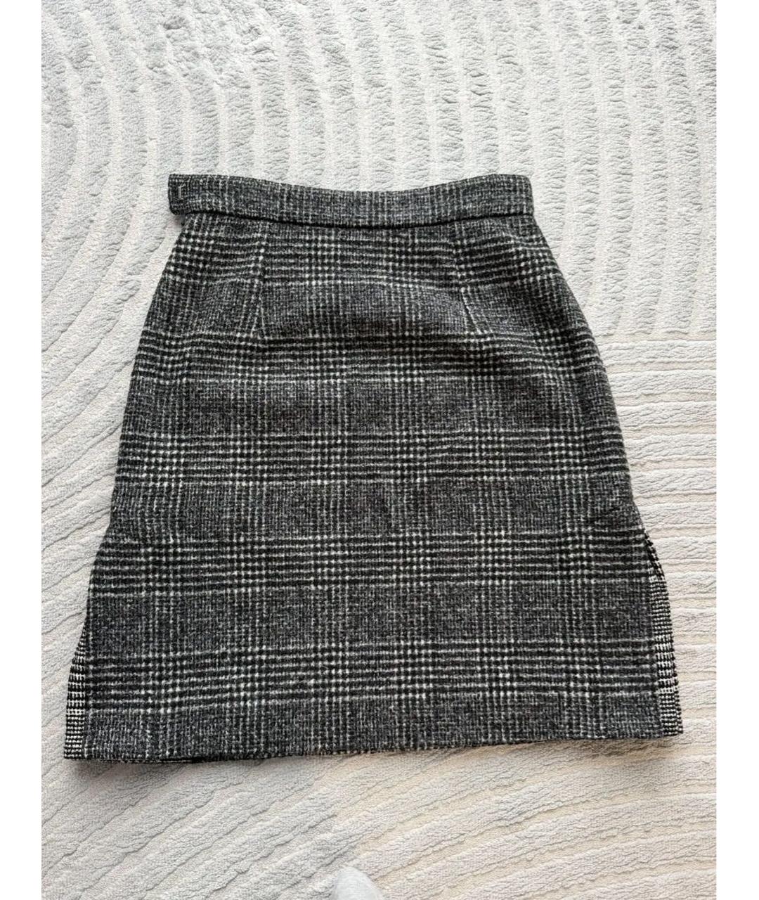 SAINT LAURENT Серая шерстяная юбка мини, фото 2