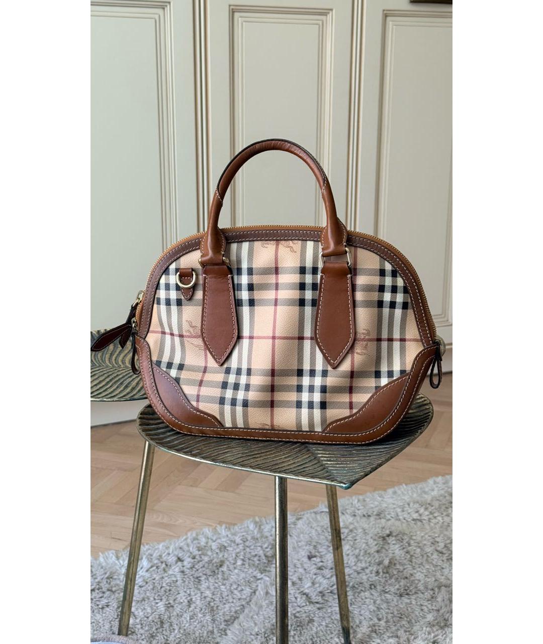 BURBERRY Коричневая сумка с короткими ручками из канвы, фото 9