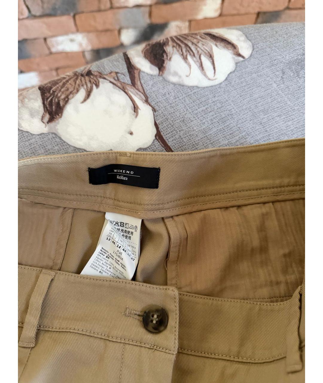 WEEKEND MAX MARA Бежевые хлопко-эластановые прямые брюки, фото 4