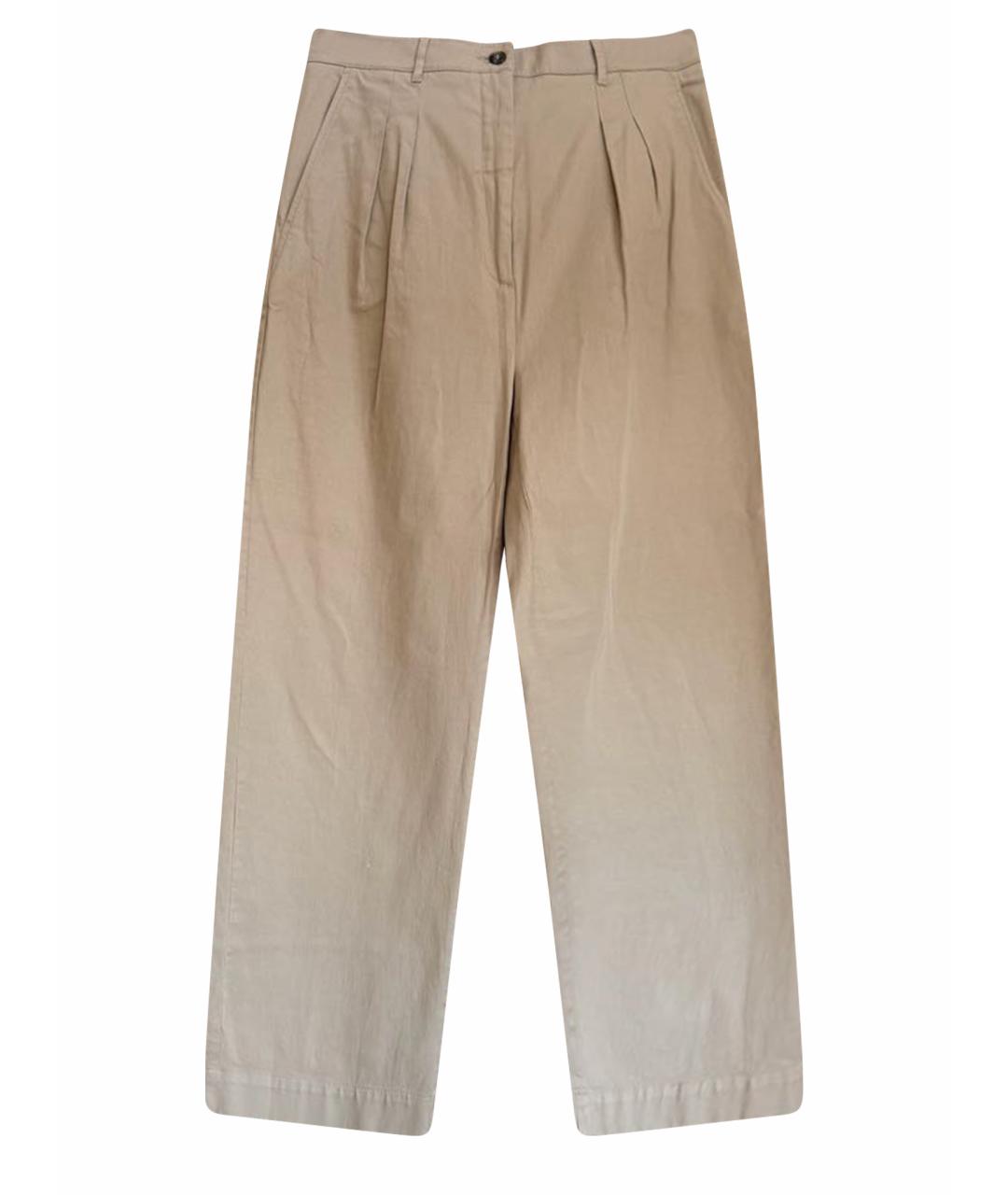 WEEKEND MAX MARA Бежевые хлопко-эластановые прямые брюки, фото 1