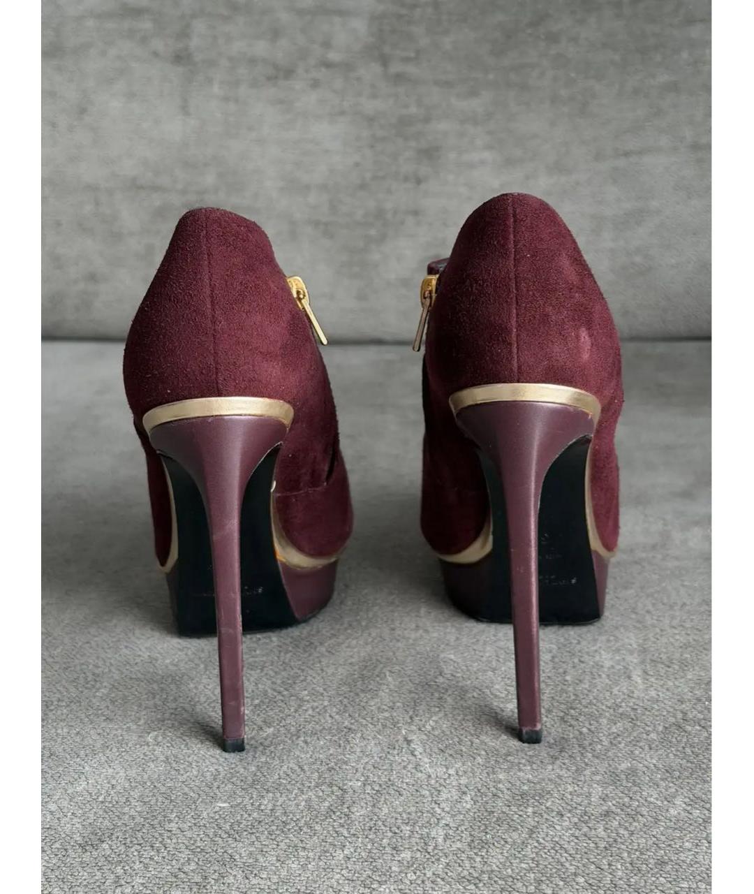 SAINT LAURENT Бордовые замшевые ботильоны, фото 4