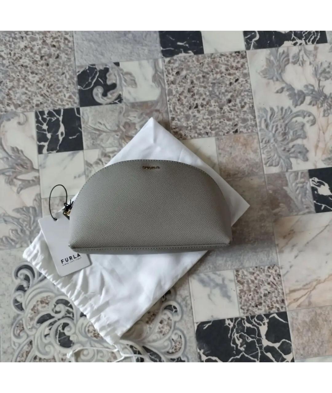 FURLA Серая кожаная косметичка, фото 4