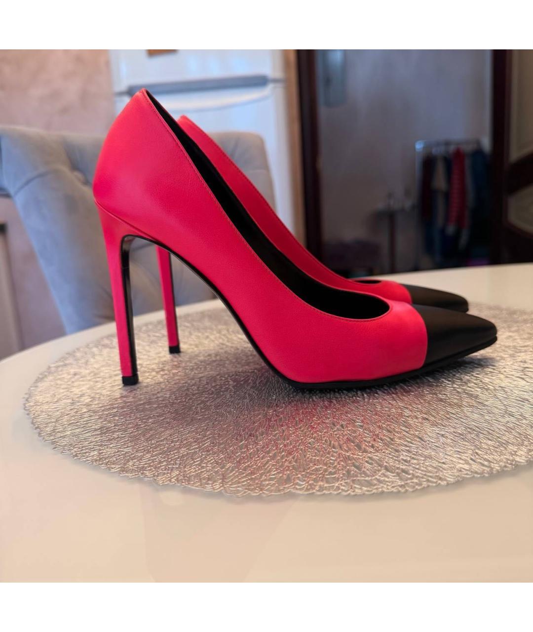 SAINT LAURENT Фуксия кожаные туфли, фото 7