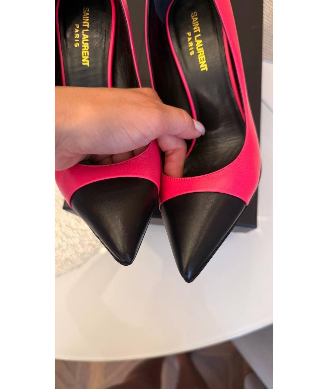 SAINT LAURENT Фуксия кожаные туфли, фото 4