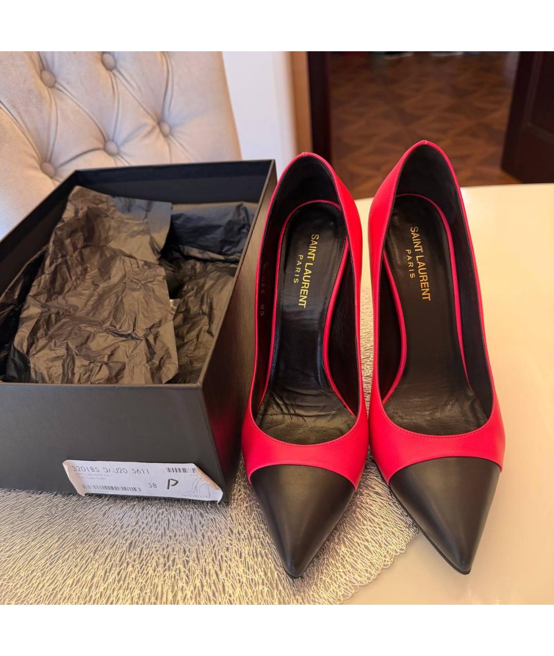 SAINT LAURENT Фуксия кожаные туфли, фото 6