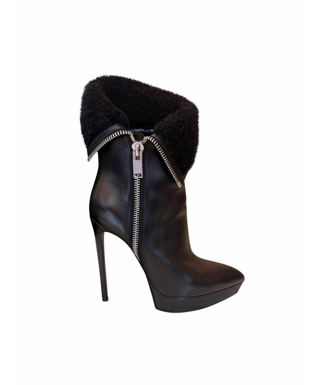 SAINT LAURENT Черные кожаные ботинки, фото 1