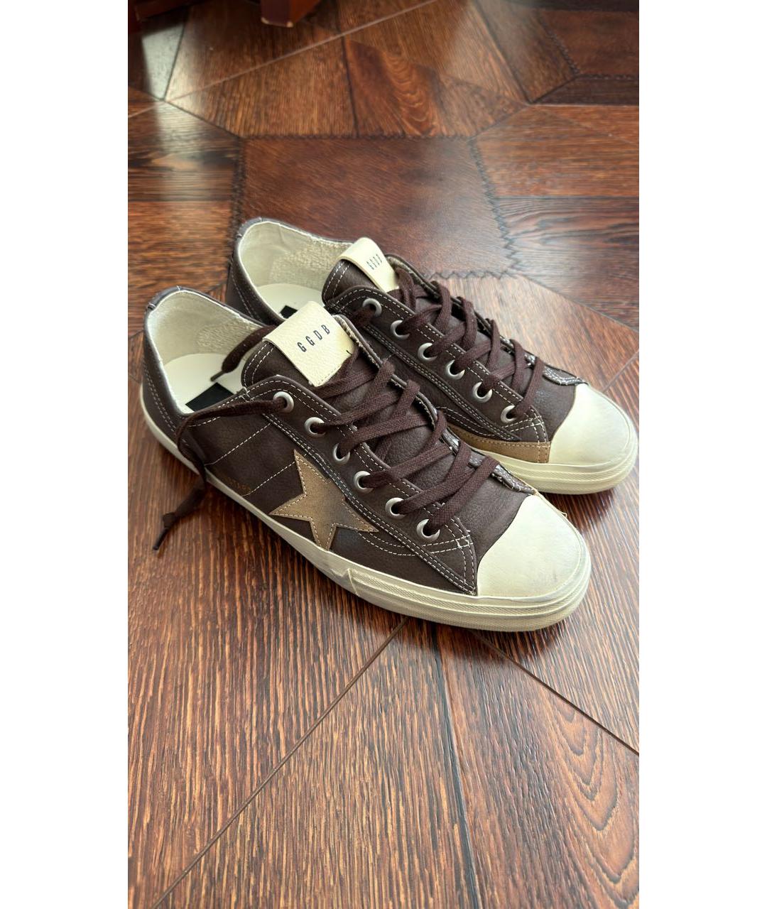GOLDEN GOOSE Коричневые кожаные низкие кроссовки / кеды, фото 4