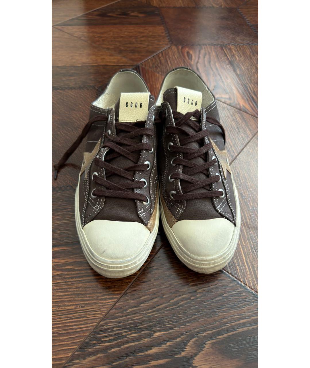 GOLDEN GOOSE Коричневые кожаные низкие кроссовки / кеды, фото 2