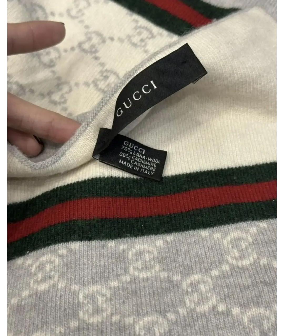GUCCI Белый шерстяной шарф, фото 5